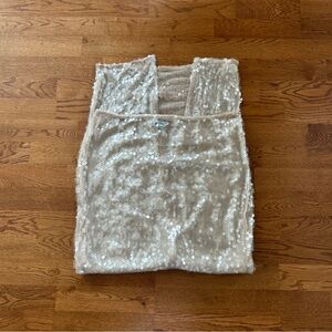 Pretty Little Thing Sequin Light nude sheer maxi skirt long Beige Bodycon Slit